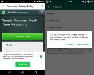 Illustration for article titled WhatsApp quiere tu permiso para compartir tus conversaciones con Facebook
